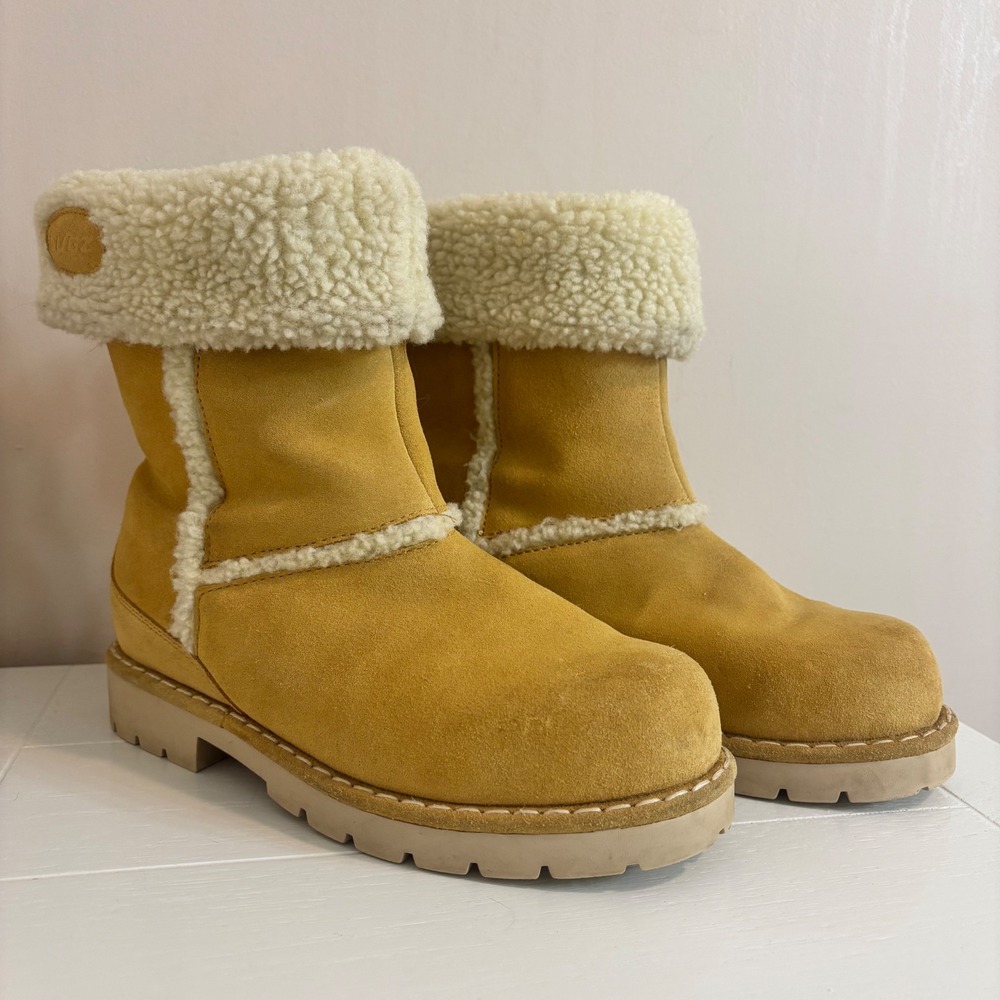 Lugz Womens Tan Leather Suede Faux Shearling Fleece Mid Calf Foldover Boots US 6